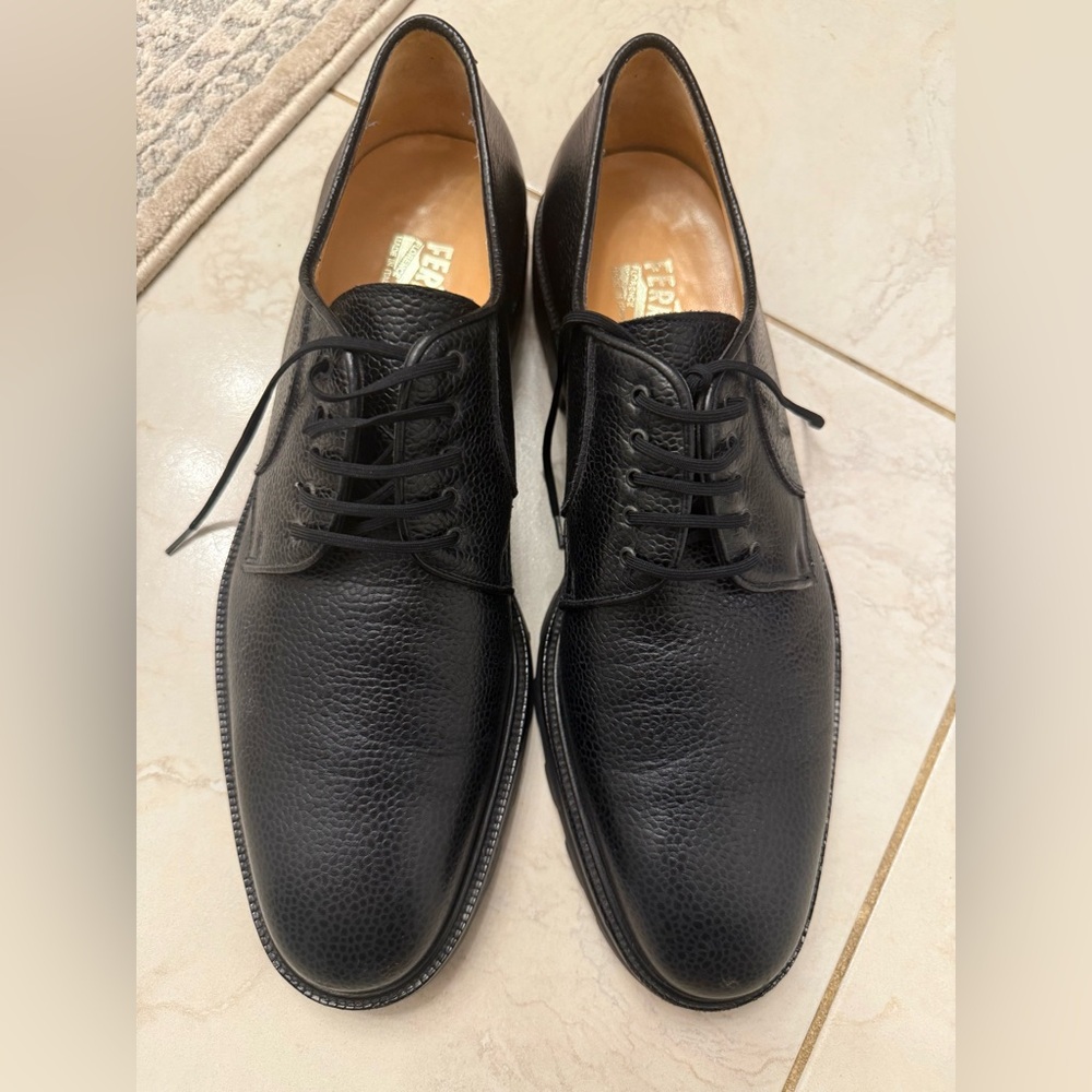 Salvatore Ferragamo Mens Pebbled Leather Derby Lace-up Dress Oxford Size 11.5